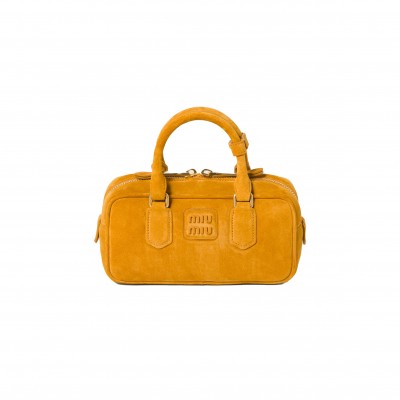 MIU MIU ARCADIE PADDED SUEDE TOP-HANDLE BAG 5BB142 (22*10.5*7.5cm)